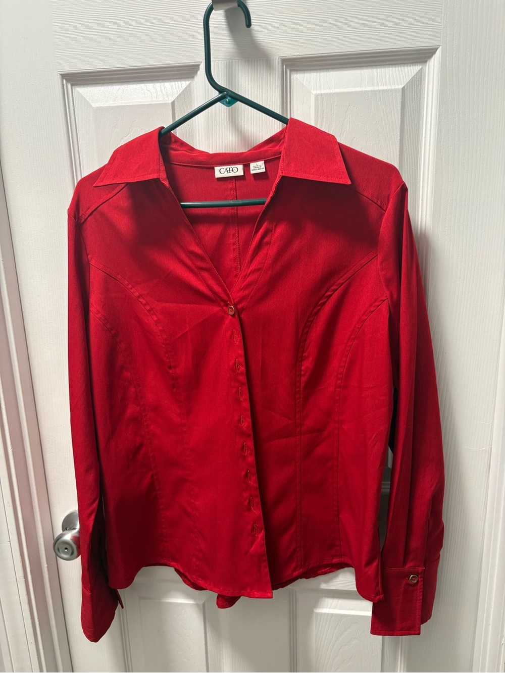 Cato Vibrant Red Button-Front Women's Shirt